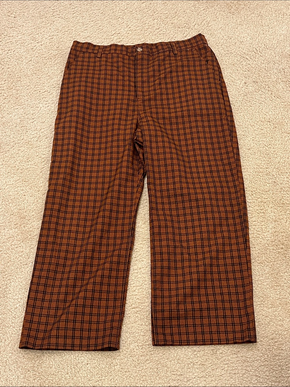 Women's Brown Plaid Straight-Leg Chinos